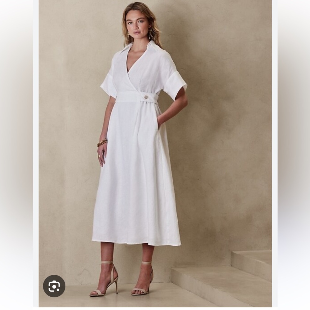 Banana Republic White Wrap Midi Dress with Short Sleeves